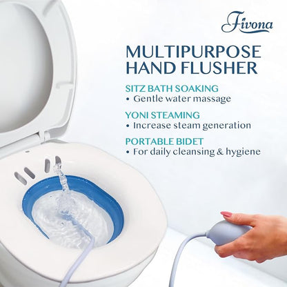 Fivona Sitz Bath for Toilet Seat with Massage Hand Flusher and Storage Bag; Postpartum Care and Hemorrhoid Treatment; BPA Free V Steam Kit; Perfect for Perineal Soak and Portable Bidet