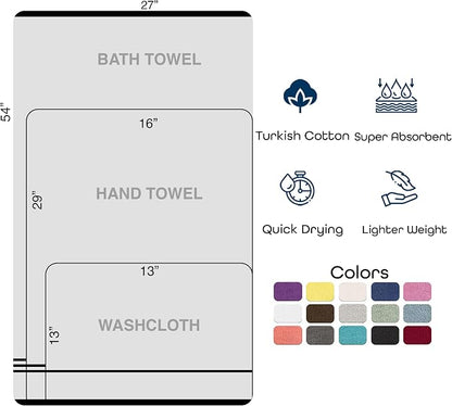 Hawmam Linen Green 6 Piece Bath Towels Set for Bathroom Original Turkish Cotton Soft, Absorbent and Premium 2 Bath Towels, 2 Hand Towels, 2 Washcloths