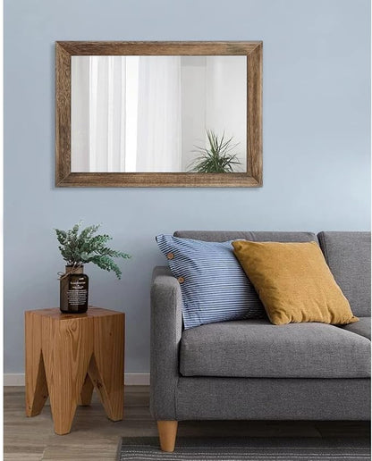 AAZZKANG Rustic Wood Mirror Rectangle Decorative Wall Mirrors with Frame Large 26"x18"for Bedroom Living Room Bathroom Entryway Hanging Brown | Decorative Bedroom Living Room Bathroom Entryway Hanging Brown 26"x18"