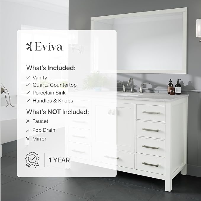 Eviva Aberdeen 48 in. White Single Sink Bath Vanity with Carrara Quartz Top and Undermount Porcelain Sink