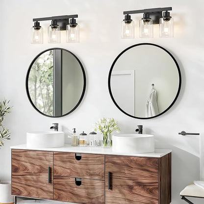 3-Light Bathroom Light Fixtures, Black Bathroom Vanity Light with Clear Glass Shade, Modern Bathroom Wall Lights Over Mirror, Farmhouse Wall Sconces Lighting for Bedroom LivingRoom