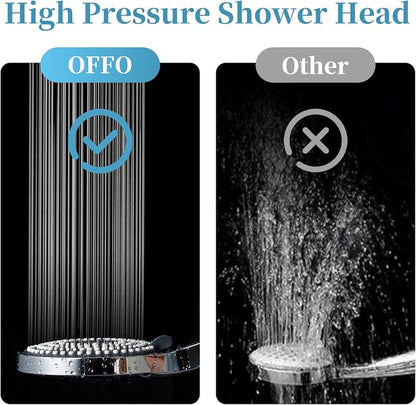 OFFO Handheld Shower Head Set, 6-Mode High Pressure Handheld Sprayer with 60 in Stainless Steel Shower Hose, High Flow Large Powerful Boosting Handheld Showerhead for Low Water Pressure, Chrome