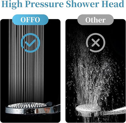 OFFO Handheld Shower Head Set, 6-Mode High Pressure Handheld Sprayer with 60 in Stainless Steel Hose & Holder, High Flow Large Powerful Boosting Handheld Showerhead for Low Water Pressure, Chrome