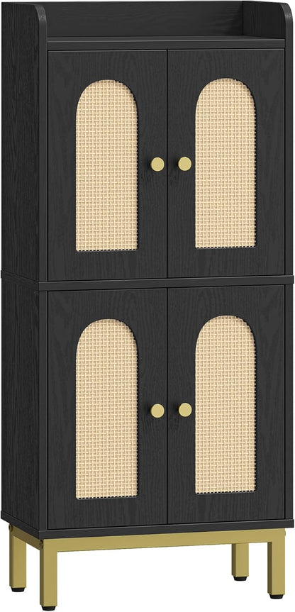 Bathroom Cabinet, Small Storage Cabinet with 4 Doors, Bathroom Organizers and Storage Cabinets with Adjustable Feet, Cabinets Freestanding for Living Room, Kitchen, 7.1"D x 14.6"W x 32.7"H