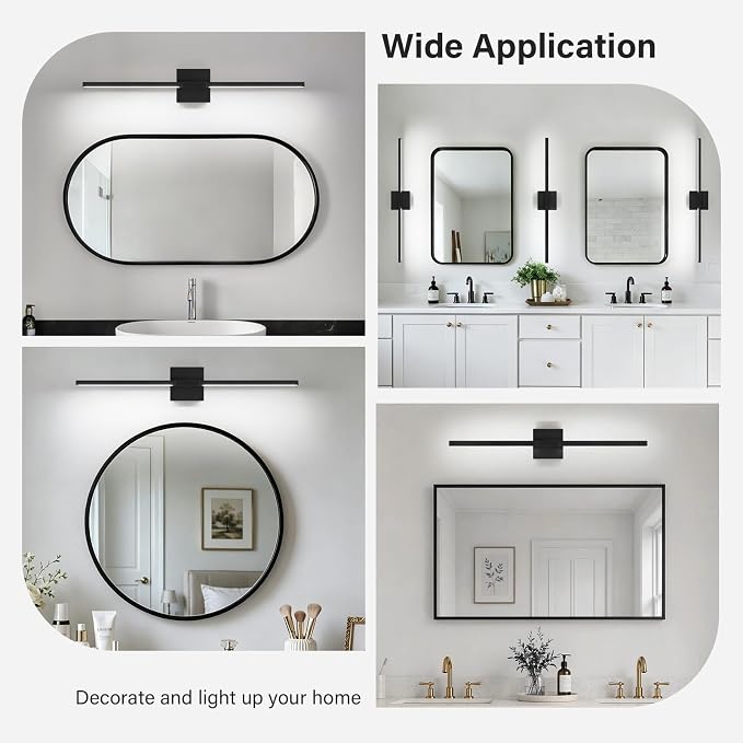Black Bathroom Vanity Light, 31 Inch LED Light Bar Over Mirror | Modern Bathroom Light Fixture Over Mirror for Vanity, 360° Rotatable Dimmable LED Wall Mounted Lighting, ETL Certified