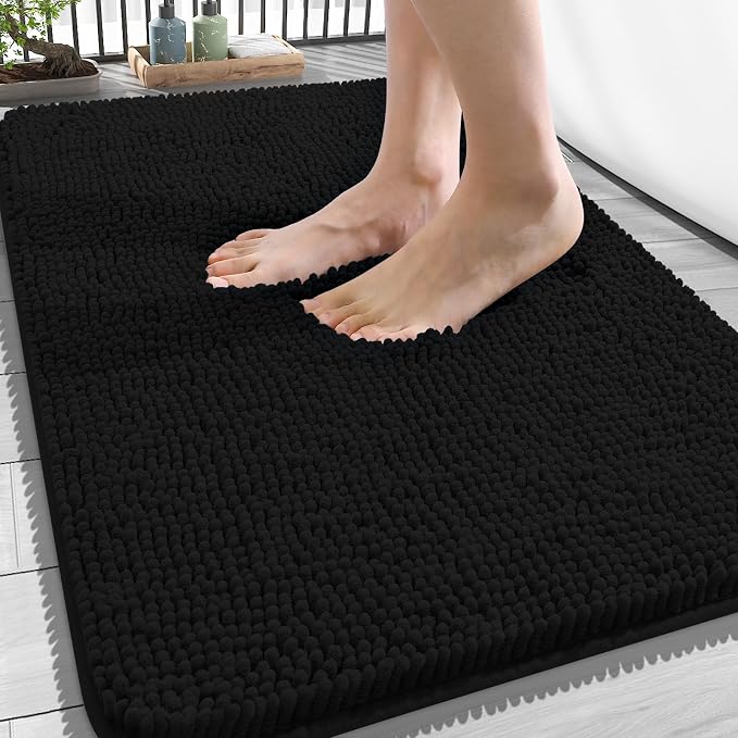 OLANLY Bathroom Rugs 34x21, Extra Soft Absorbent Chenille Bath Rugs | Black, Quick-Drying Rubber Backing, Machine Washable Bath Mat for Bathroom Floor, Tub and Shower, Home Decor Accessories