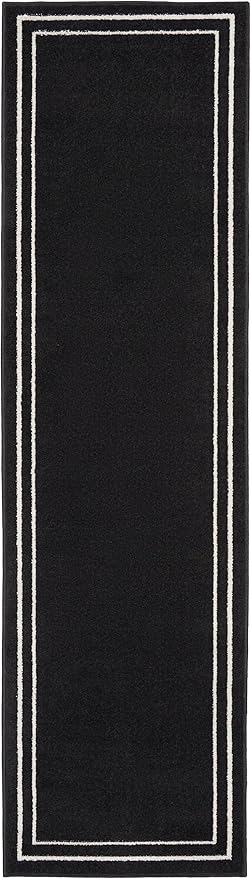 Nourison Home Nourison Essentials Black Ivory 2'2" x 7'6" Area Rug - Easy Clean, Non Shedding, Bed Room, Living Room, Dining Room, Kitchen (8' Runner)