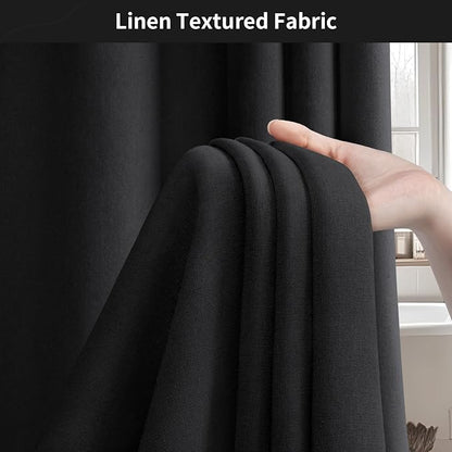 Linen Shower Curtain Black, Fabric Boho Farmhouse Shower Curtains for Bathroom Cotton Natural Cloth Liner Set 72" W x 72" L
