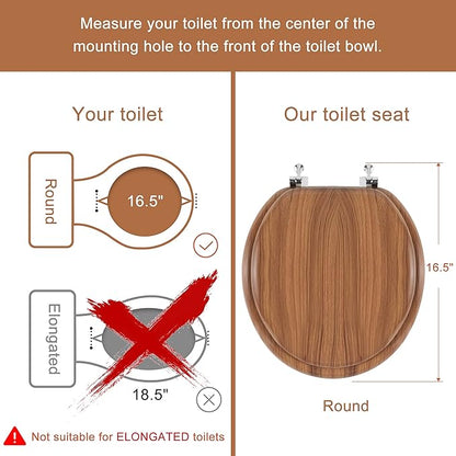 Round Toilet Seat Molded Wood Toilet Seat with Zinc Alloy Hinges, Easy to Install also Easy to Clean, Anti-pinch Wooden Toilet Seat by Angol Shiold (Round, Natural)