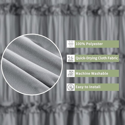 Homechoice Decor Handcrafted Bow Tie Victorian Shower Curtain 72" W x 84" H | Vintage Ruffle Bath Curtain for Master Bathroom, Ruched Microfiber Bathroom Curtain with 12 Buttonholes, Gray (LQ-10)