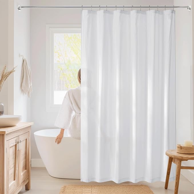 KGORGE Non See Through Sheer Shower Curtain for Bathroom, Privacy Button Hole Waterproof Lightweight Shower Curtains for Bathtub Hotel Washable, White, 72 x 72 inches Long, 1 Panel, Hooks Included