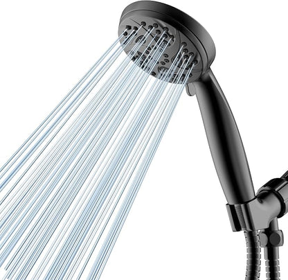 6-Mode Shower Head with Handheld, High Pressure Handheld Showerhead, Black | 3.94 Inch Handheld Spray with 59 Inch Stainless Steel Hose and Adjustable Shower Holder, Tool-free Installation
