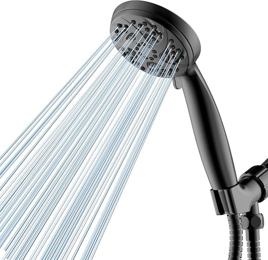 6-Mode Shower Head with Handheld, High Pressure Handheld Showerhead, Black | 3.94 Inch Handheld Spray with 59 Inch Stainless Steel Hose and Adjustable Shower Holder, Tool-free Installation