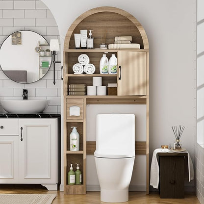 Spurgehom Over Toilet Storage Cabinet, Bathroom Arch Organizer,Wood | Freestanding Arch Bathroom Cabinet with Anti-Tipping Safety Kit, Space-Saving Toilet Storage Shelf, Toiletries Organization.