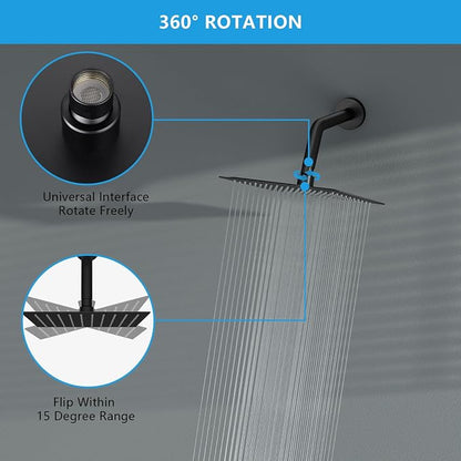 Lordear Rain Shower Heads High Pressure, Rainfall Showerhead for Bathroom Fixed Mount, 8 Inch Large Square High Flow Shower Head (Matte Black)
