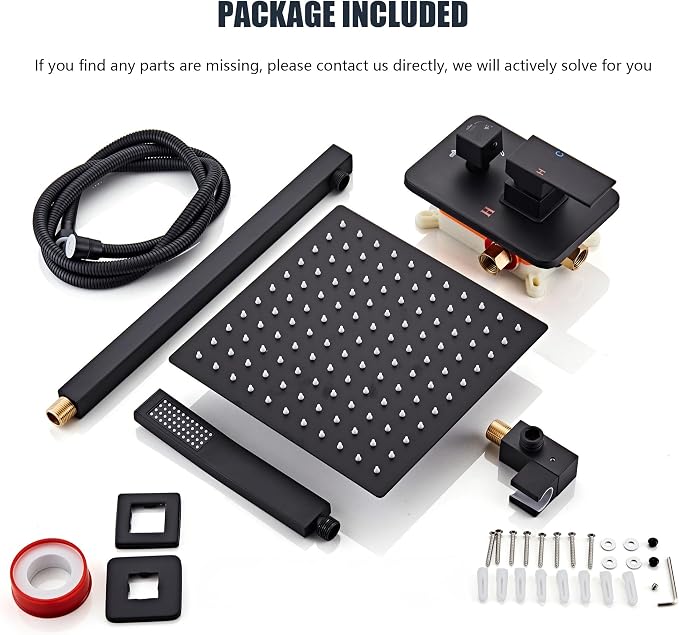Shower Faucet Set, Matte Black Rainfall Shower System Complete Wall Mounted for Bathroom with 8 Inch Square Shower Head and Handheld Shower Head Rain Mixer Combo Set
