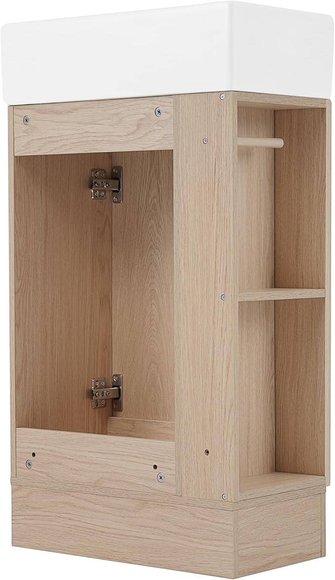 Merax Bathroom Vanity with Sink 18.6 Inch, Cabinet with Storage Shelf & Toilet Paper Holder, Left or Right Available,