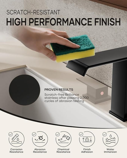 Matte Black Waterfall Bathroom Faucet 3 Hole, 8 Inch Widespread Modern 3 Piece Bathroom Sink Faucet, Touch On Lavatory Faucet for Vanity RV Restroom, Straight Spout