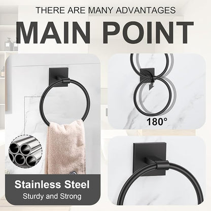 Matte Black Towel Bar Bathroom Hardware Accessories Set, 5 Pieces Toilet Paper Holder Towel Holder Set, 23.6 Inch Stainless Steel Towel Racks for Bathroom Wall Mounted