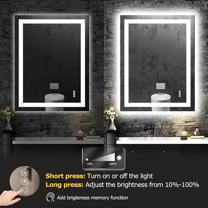 Hivone 28"X36" LED Bathroom Mirror with Lights, Anti-Fog, Dimmable, Backlit + Front Lit, Smart Bathroom Vanity Mirror, Memory Function, Shatterproof, Tempered Glass (Horizontal/Vertical)