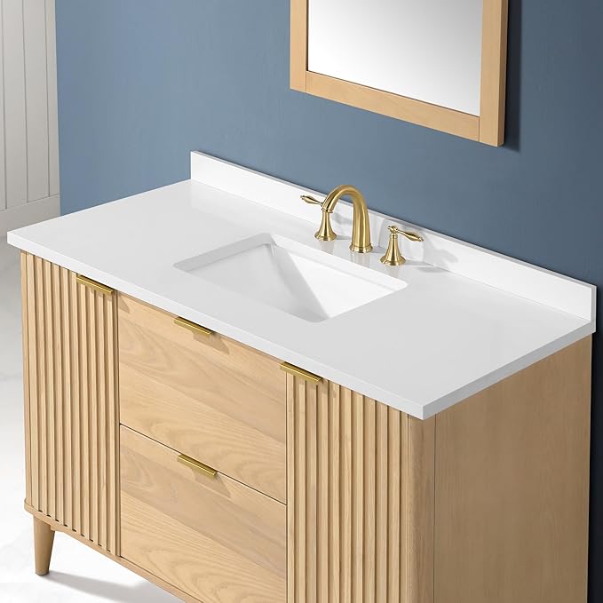 OVE Decors Indy 48 in. Undermount Single Sink Bathroom Vanity with White Engineered Marble Top, Rustic Ash