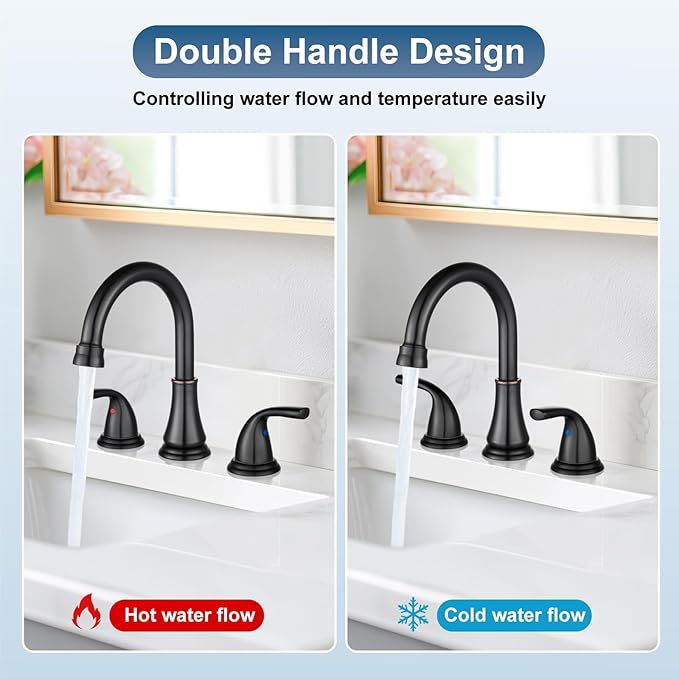 Widespread Bathroom Sink Faucet Deck Mounted 3 Hole 8 inch Bathroom Vanity Faucet 2 Handles Basin Mixer Tap with Pop up Drain,Oil Rubbed Bronze