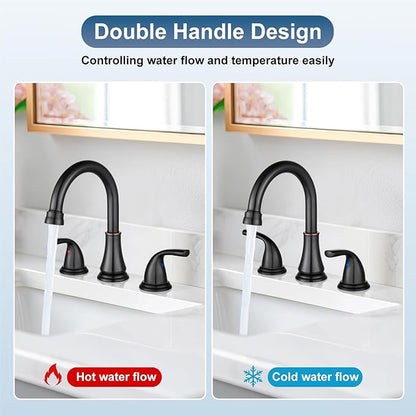 Widespread Bathroom Sink Faucet Deck Mounted 3 Hole 8 inch Bathroom Vanity Faucet 2 Handles Basin Mixer Tap with Pop up Drain,Oil Rubbed Bronze