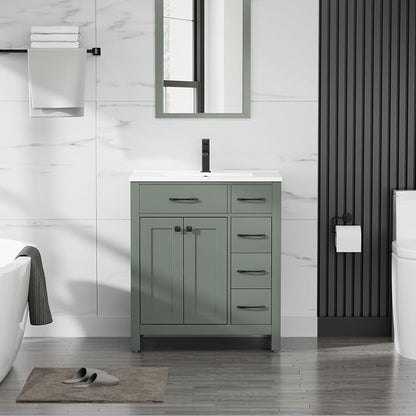 LUCKWIND 30" Modern Bathroom Vanity with Sink Combo, Contemporary Painted Storage Cabinet and Single White Sink, Include Soft-Closing Doors & Matte Black Faucet, Green