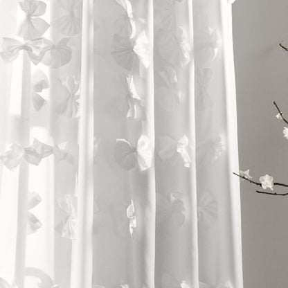Lush Decor Riley Light Filtering Window Curtain Panel, Single 54" W x 84" L, White - Cute White Curtains for Bedroom - Bow Decor - Coquette Curtains for Windows
