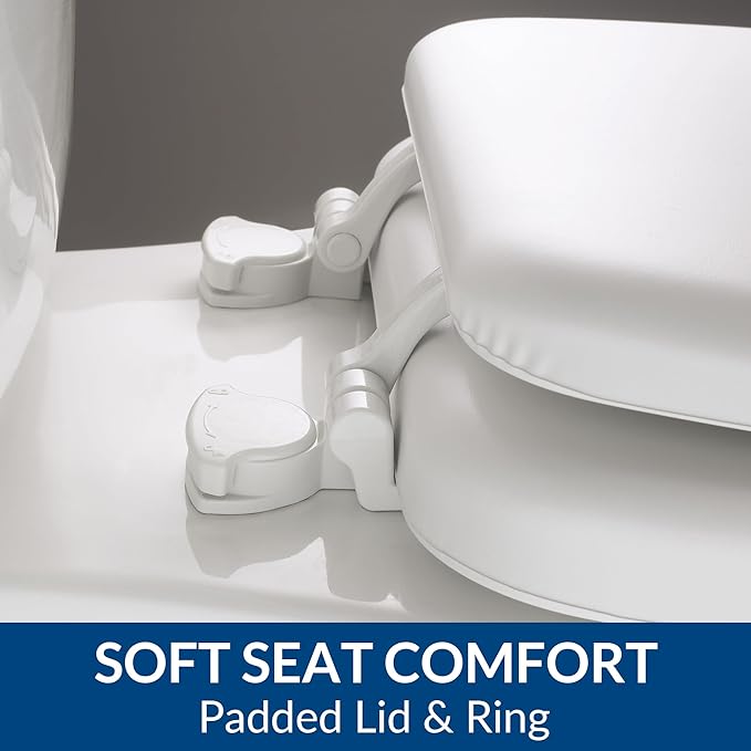 Mayfair Padded Toilet Seat, Cushioned Soft Vinyl over Wood Core Seat, Secure Hinges, Easy Clean, Made in USA, Round, Sky Blue (Pack of 2)