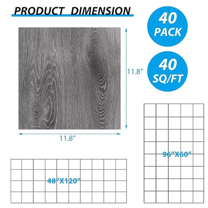 40 Sheet Vinyl Flooring 12” x 12” Peel and Stick Floor Tile Waterproof Clearance Vinyl Floor Tiles Wood Grey Self Adhesive Floor Tiles Sticky Laminate Flooring for Bathroom Kitchen Basement RV
