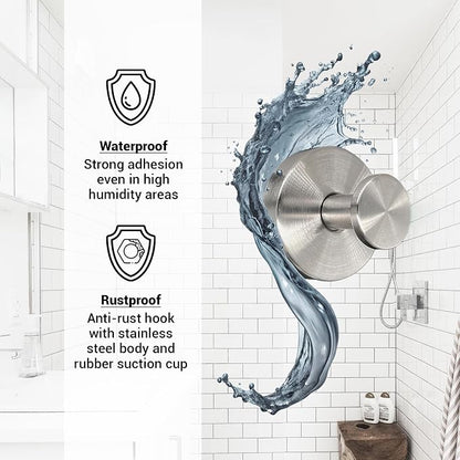Suction Cup Hooks for Shower - 4 Pack, Matte Chrome - Stainless Steel, Strong Suction, No Drill, Removable Hanger, Tile Bathroom Kitchen Wall, Glass Door, Mirror Hook Hanging Robe, Towel Holder