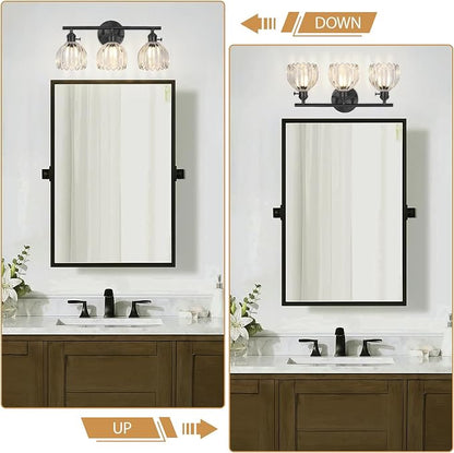 Matte Black 3 Light Bathroom Vanity Light,18.8in Modern Bathroom Lighting Fixtures Over Mirror with Tulip Crystal Glass Shade,Vintage Vanity Lights for Bathroom for Living Room（not include Bulbs)