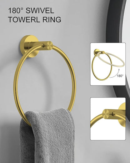 Wall-Mount Towel Bar Bathroom Hardware Accessory Set 12-Piece | Brushed Gold,Stainless Steel,Wall Mount,Bathroom Hardware Set,Simple DIY installation,Stain-resistant and easy to maintain