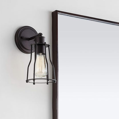 JONATHAN Y 5.13" Oil Rubbed Bronze Modern Industrial Metal Vanity Light, Bathroom Sconce for Mirror, Reversible 1-Light Wall Lamp with Metal Cage Shade for Hallway, LED Bulb Included (JYL7419A)