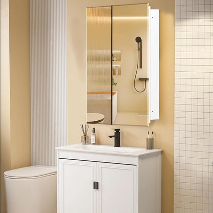 22"x30" Medicine Cabinet,HD Bathroom Mirror Cabinet with Beveled Mirror,Removeable Shelves, Recessed and Surface Mount,Frameless Bathroom Mirror with Storage