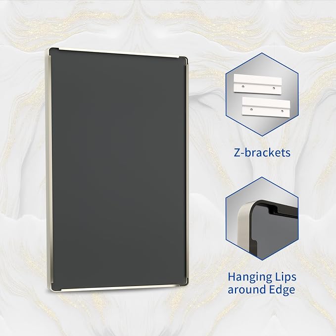 WEER Brushed Nickel Bathroom Mirror 36X36 Inch | Silver Metal Framed Vanity Mirror, Rounded Rectangle, Tempered Glass, Anti-Rust, Hangs Horizontally or Vertically