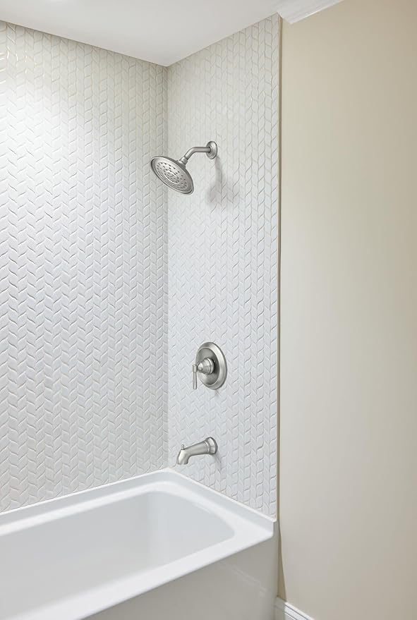 Moen Halle Spot Resist Brushed Nickel Tub and Shower Trim Kit Featuring Showerhead, Lever Handle, and Tub Spout with Posi-Temp Valve Included, 82970SRN