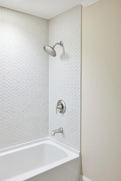 Moen Halle Spot Resist Brushed Nickel Tub and Shower Trim Kit Featuring Showerhead, Lever Handle, and Tub Spout with Posi-Temp Valve Included, 82970SRN