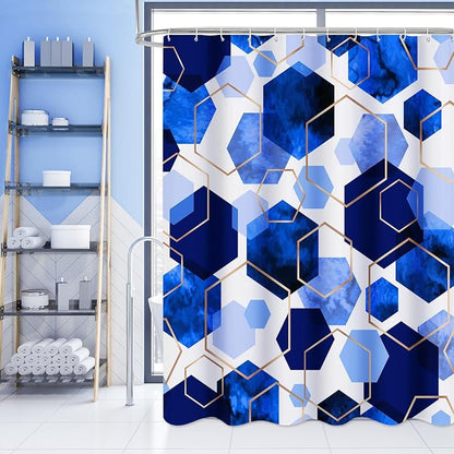 Litabel Extra Long Geometric Shower Curtain for Bathroom, 72x84 | Extra Long Modern Minimalist Shower Curtais, Roya lBlue Geometric Art Print Abstract Waterproof Bath Curtain