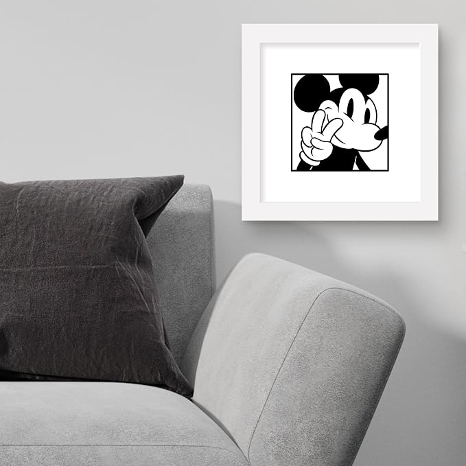 Trends International Gallery Pops Disney Mickey Mouse - Mickey Expressions - Peace Wall Art Wall Poster, 12" x 12", White Framed Version