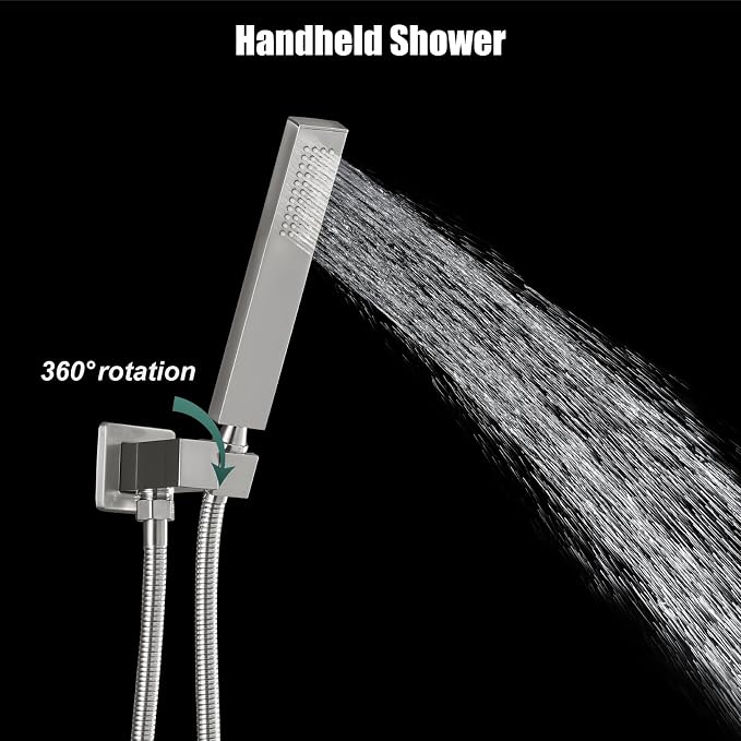 Heyalan Hand-held Shower Head Set-SUS304 Handheld Shower, Brushed Nickel | SUS304 stainless steel wand, straight-style design, single rain spray, 59-inch long hose and standard 1/2-inch connection