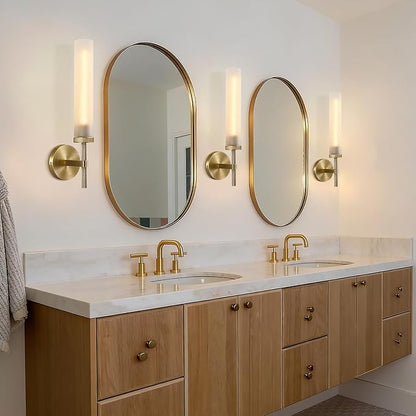 Brass Hardwired Frosted Glass Bathroom Wall Sconces 2 Pack, Modern 20'' Indoor Knurled Wall Sconce, Glass Vanity Light, for Living, Bedroom, Hallway, Staircases,Bulb Included