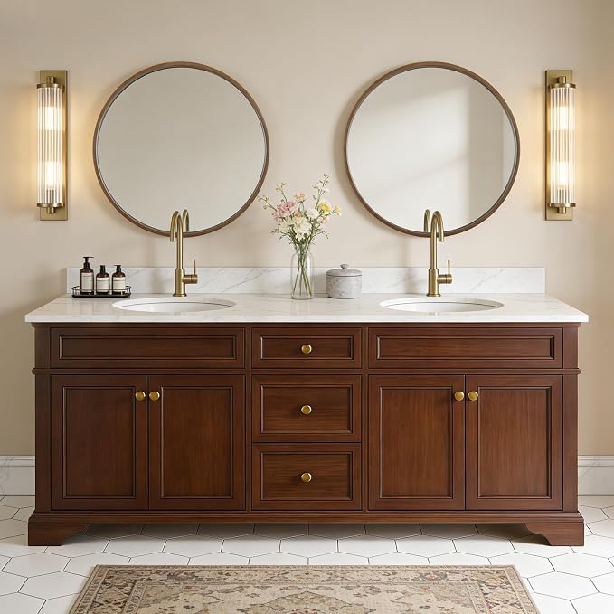 Circle Mirror with Wood Frame, 28" Round Modern Decoration Large Home Decor Mirror for Bathroom Living Room Bedroom Entryway (28" Diameter, Walnut)