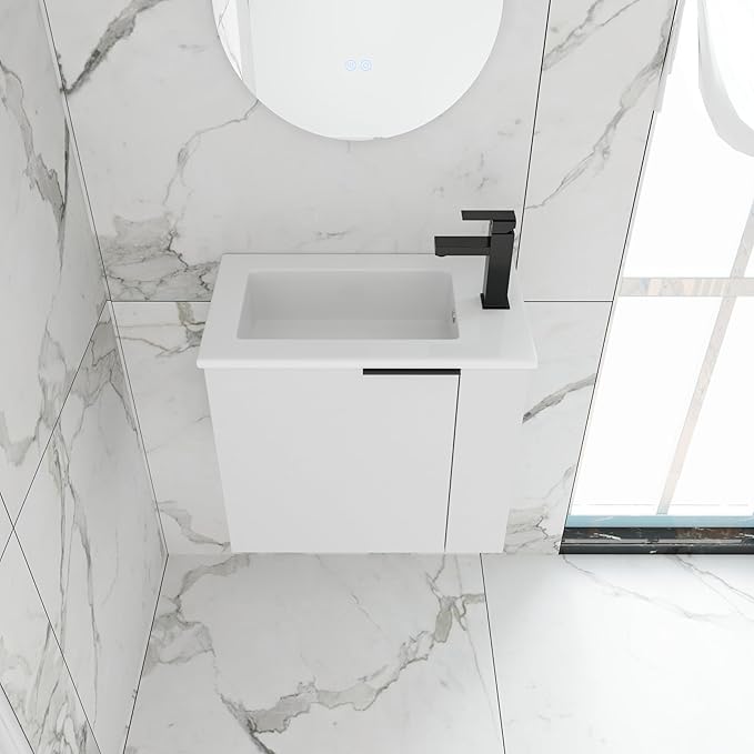 22" Floating Bathroom Vanity with Sink,22 Inch Wall Mounted for Small Bathrooms, Soft-Close Door Cabinet with White Ceramic Basin & Waterproof Plywood, Modern Space Saving Vanity, White