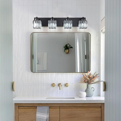 Black Bathroom Light Fixtures, 4-Light Modern Bathroom Vanity Lights Over Mirror, Wall Light Fixtures with Square Shade