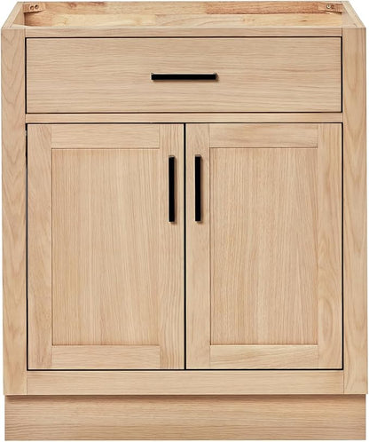 ARIEL Hepburn 30-inch Bathroom Vanity Base Cabinet,Solid Wood, 2 Soft Closing Doors, 1 Dovetail Drawers, White Oak