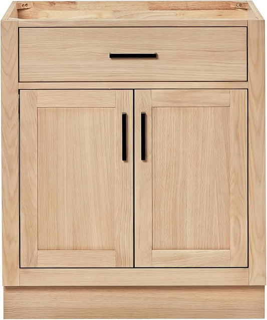 ARIEL Hepburn 30-inch Bathroom Vanity Base Cabinet,Solid Wood, 2 Soft Closing Doors, 1 Dovetail Drawers, White Oak