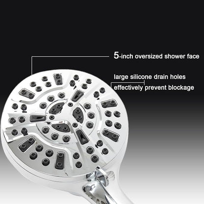 High Pressure Shower Head with Magnetic Back Fixed Base Design,Handheld Showerhead with Hose Set Stainless Steel 59 inches/5 ft 10-Setting 5 inches Large Face,Chrome Finish (Silver)
