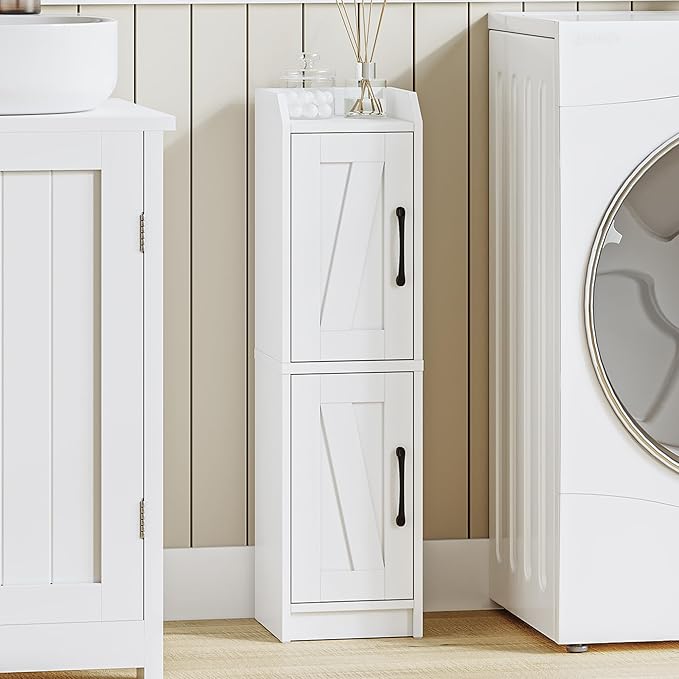 Bathroom Storage Cabinet, Small Corner Floor Cabinet with Door and Shelves, Narrow Bathroom Organizer and Paper Storage with Adjustable Shelves, for Small Spaces, White BC27013X